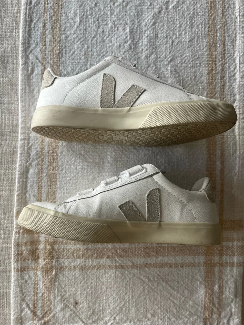 Veja Recife White Velcro Logo Sneakers with Light Gray V Detail